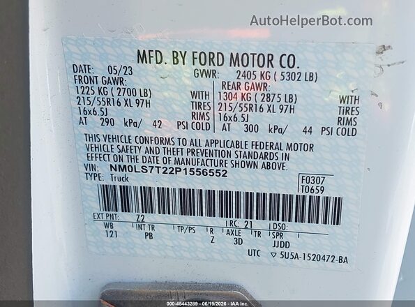 NM0LS7T22P1556552 2023 FORD TRANSIT CONNECT White ძრავის განყოფილების ხედი