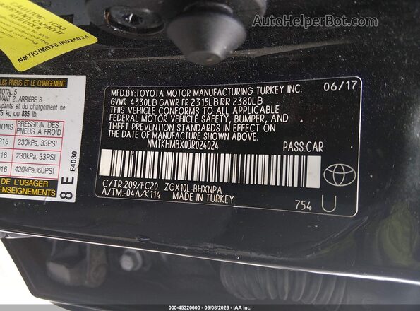 NMTKHMBX0JR024024 2018 TOYOTA C-HR Black Widok komory silnika