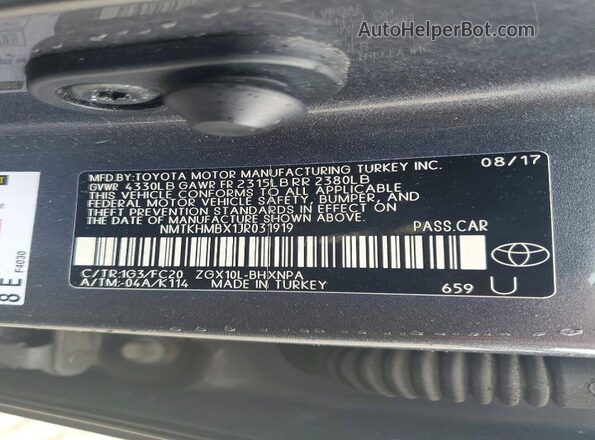 NMTKHMBX1JR031919 2018 TOYOTA C-HR Gray Սալոնի 360 աստիճան տեսք