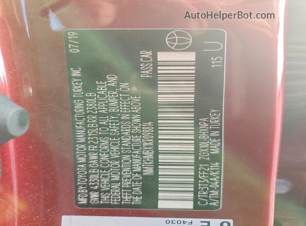 NMTKHMBX1KR098814 2019 TOYOTA C-HR Burgundy Engine compartment view