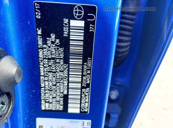 NMTKHMBX2JR004292 2018 TOYOTA C-HR Синий Вид наклейки с VIN-кодом