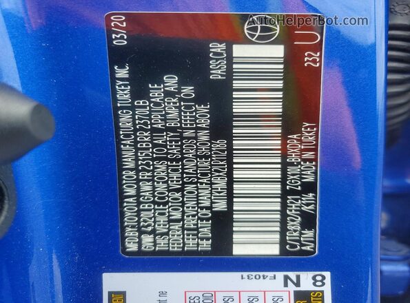 NMTKHMBX2LR112186 2020 TOYOTA C-HR Blue Engine compartment view