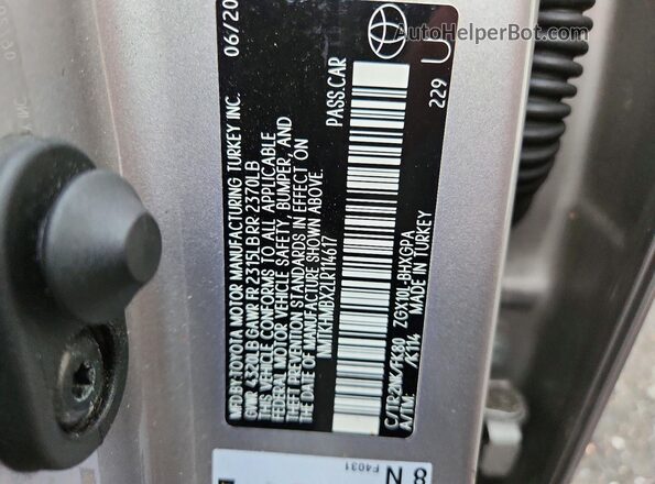 NMTKHMBX2LR114617 2020 TOYOTA C-HR Silver VIN sticker view