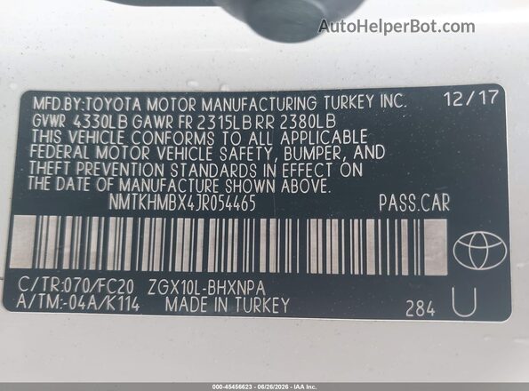 NMTKHMBX4JR054465 2018 TOYOTA C-HR White Engine compartment view