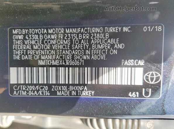 NMTKHMBX4JR060671 2018 TOYOTA C-HR Black VIN կոդի պիտակի տեսք