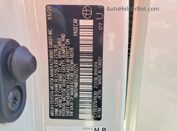 NMTKHMBX4LR112271 2020 TOYOTA C-HR White VIN sticker view