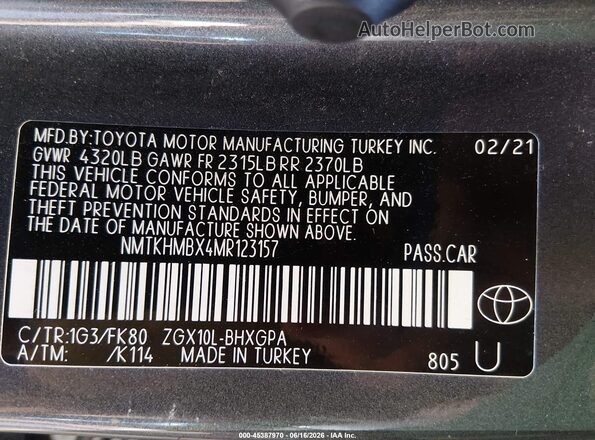 NMTKHMBX4MR123157 2021 TOYOTA C-HR Gray Widok komory silnika