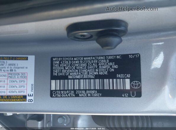NMTKHMBX5JR039862 2018 TOYOTA C-HR Silver Շարժիչի բաժամունքի տեսք