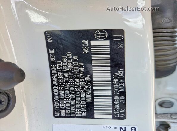 NMTKHMBX5LR118144 2020 TOYOTA C-HR White Engine compartment view