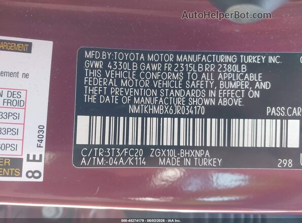 NMTKHMBX6JR034170 2018 TOYOTA C-HR Red Вид підкапотного простору