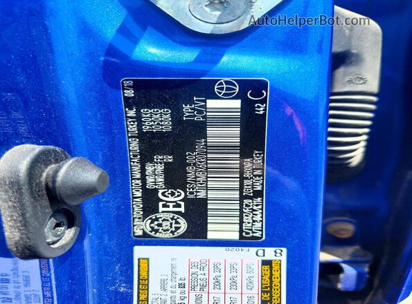 NMTKHMBX6KR070944 2019 TOYOTA C-HR Blue VIN sticker view