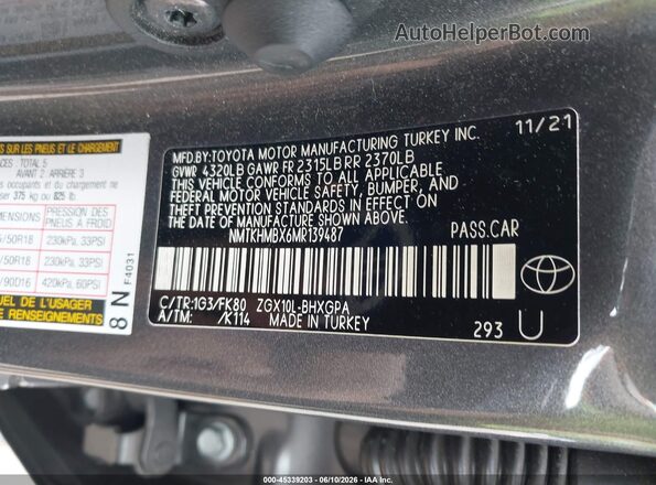 NMTKHMBX6MR139487 2021 TOYOTA C-HR Black ძრავის განყოფილების ხედი