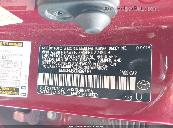 NMTKHMBX7KR097179 2019 TOYOTA C-HR Red Engine compartment view