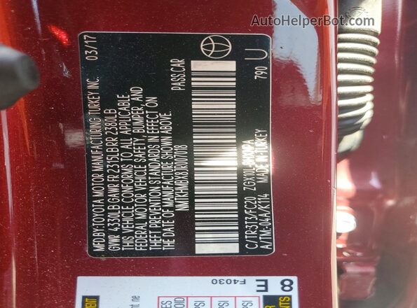 NMTKHMBX8JR007018 2018 TOYOTA C-HR Red VIN sticker view