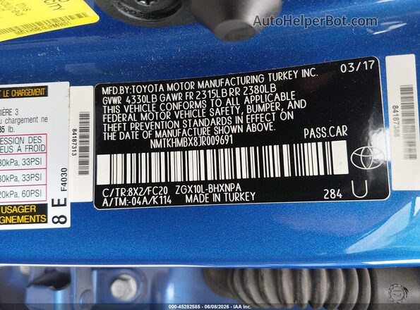 NMTKHMBX8JR009691 2018 TOYOTA C-HR Blue Widok komory silnika