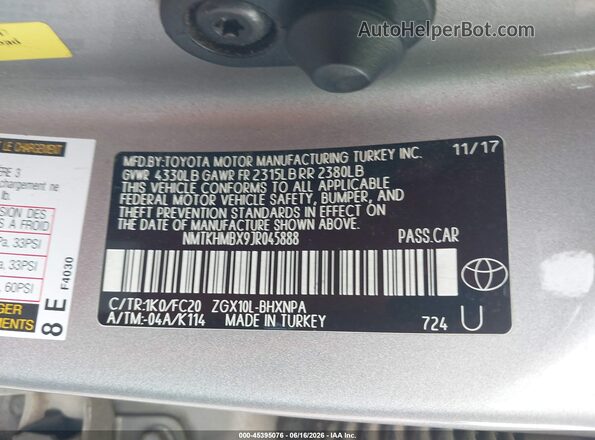 NMTKHMBX9JR045888 2018 TOYOTA C-HR Серебряный 