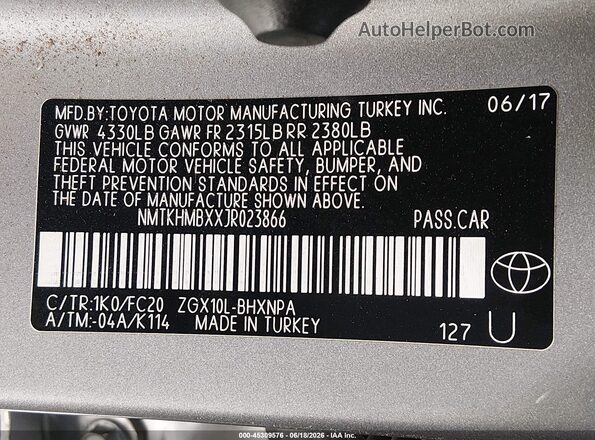 NMTKHMBXXJR023866 2018 TOYOTA C-HR Silver ძრავის განყოფილების ხედი