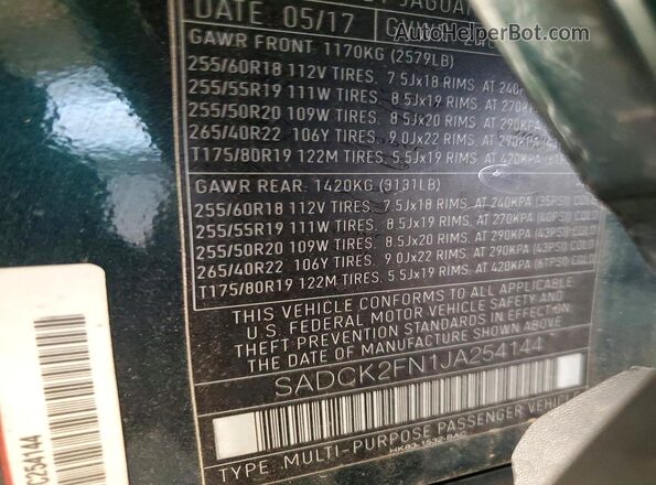 SADCK2FN1JA254144 2018 JAGUAR F-PACE Green Շարժիչի բաժամունքի տեսք