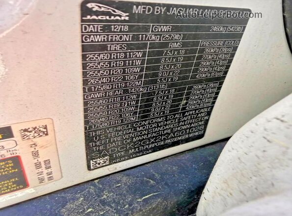 SADCK2GX2KA601028 2019 JAGUAR F-PACE White Widok tylnych siedzeń