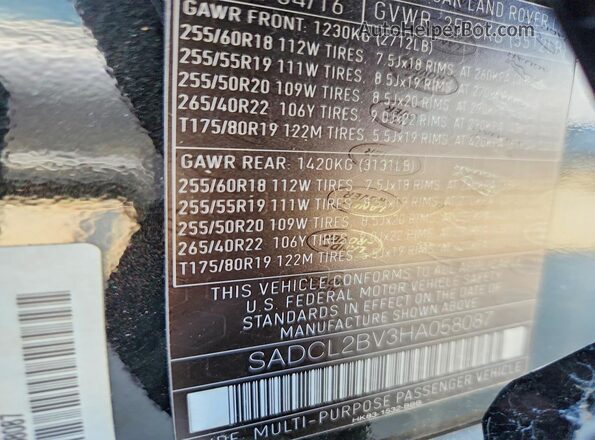 SADCL2BV3HA058087 2017 JAGUAR F-PACE Black Շարժիչի բաժամունքի տեսք