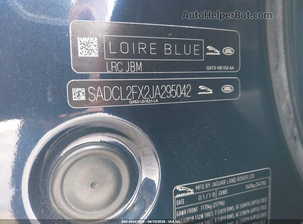 SADCL2FX2JA295042 2018 JAGUAR F-PACE Blue Engine compartment view