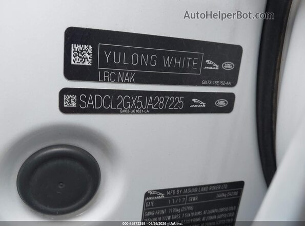 SADCL2GX5JA287225 2018 JAGUAR F-PACE White Вид підкапотного простору