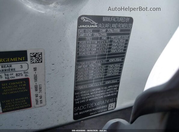 SADCT2EX4RA741611 2024 JAGUAR F-PACE White Engine compartment view