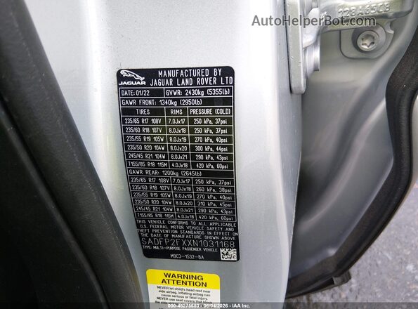 SADFP2FXXN1031168 2022 JAGUAR E-PACE Silver Engine compartment view