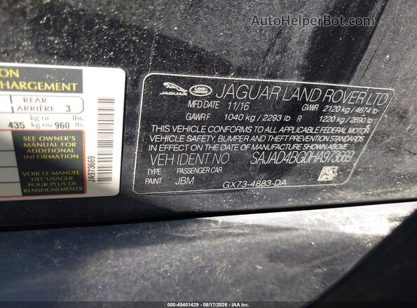 SAJAD4BG0HA973669 2017 JAGUAR XF Blue Engine compartment view