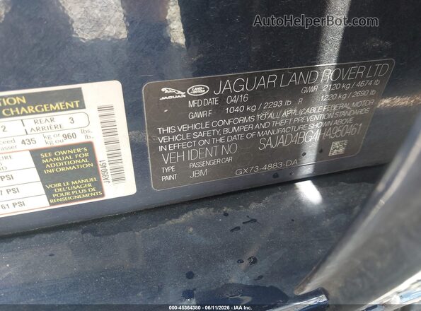 SAJAD4BG4HA950461 2017 JAGUAR XF Blue Вид підкапотного простору