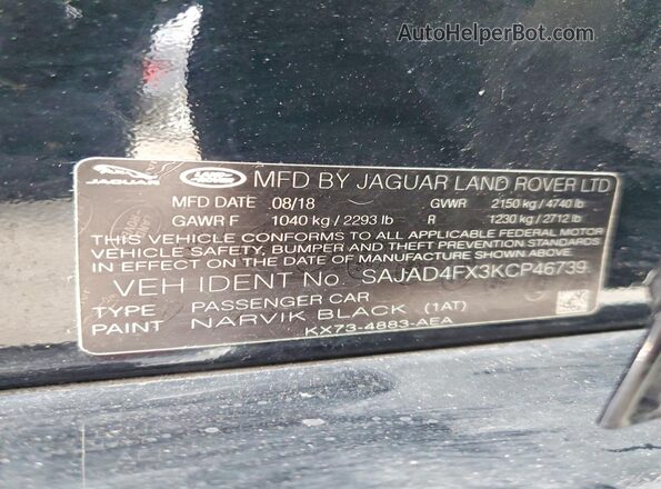 SAJAD4FX3KCP46739 2019 JAGUAR XF Black Widok komory silnika