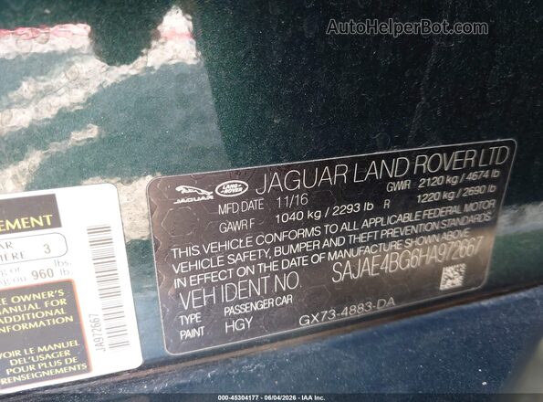 SAJAE4BG6HA972667 2017 JAGUAR XF Green Widok komory silnika