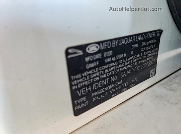 SAJAE4FX1LCP62937 2020 JAGUAR XF White Vista del compartimento del motor