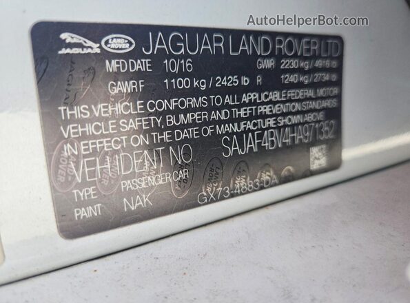SAJAF4BV4HA971352 2017 JAGUAR XF White 