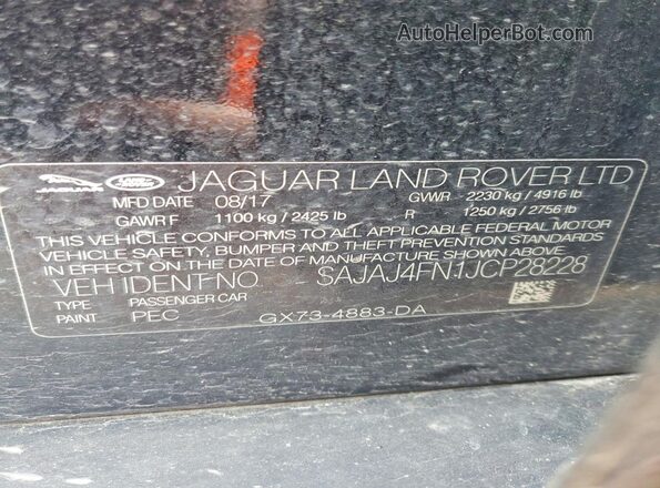 SAJAJ4FN1JCP28228 2018 JAGUAR XF Black Շարժիչի բաժամունքի տեսք