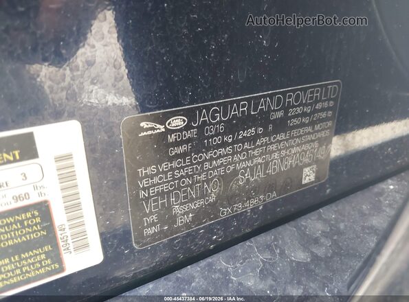 SAJAL4BN8HA945149 2017 JAGUAR XF Blue Vista del compartimento del motor