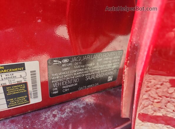 SAJAL4BV0HA948627 2017 JAGUAR XF Red Engine compartment view