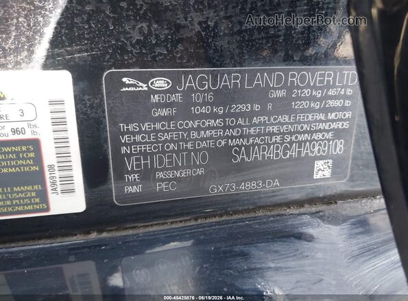 SAJAR4BG4HA969108 2017 JAGUAR XF Black Widok komory silnika