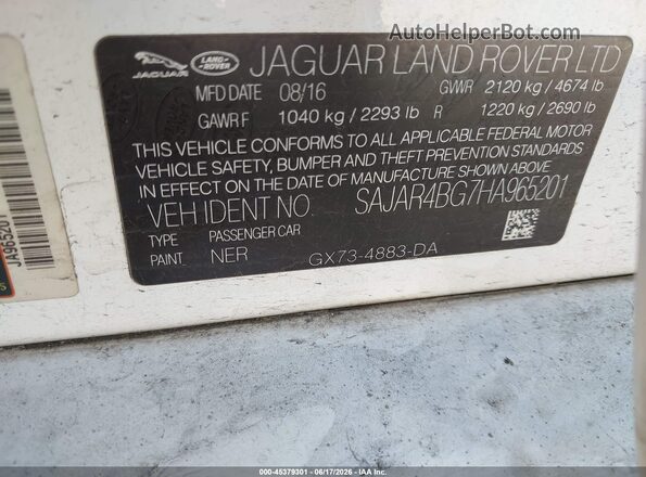 SAJAR4BG7HA965201 2017 JAGUAR XF White Vista del compartimento del motor