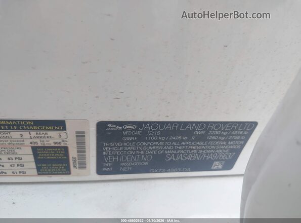 SAJAS4BN7HA976637 2017 JAGUAR XF White Widok komory silnika