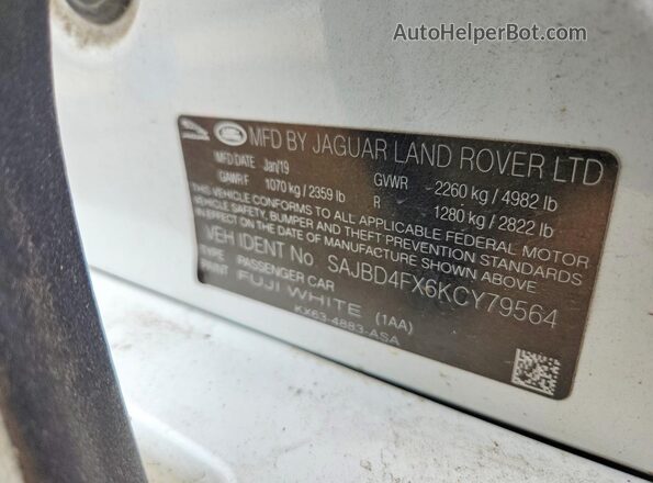 SAJBD4FX6KCY79564 2019 JAGUAR XF White VIN კოდის სტიკერის ხედი