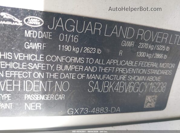 SAJBK4BV6GCY16238 2016 JAGUAR XF White Շարժիչի բաժամունքի տեսք