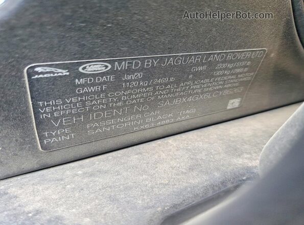SAJBX4GX6LCY86263 2020 JAGUAR XF Black Вид підкапотного простору