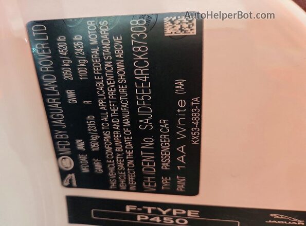 SAJDF5EE4RCK87308 2024 JAGUAR F-TYPE White Widok komory silnika