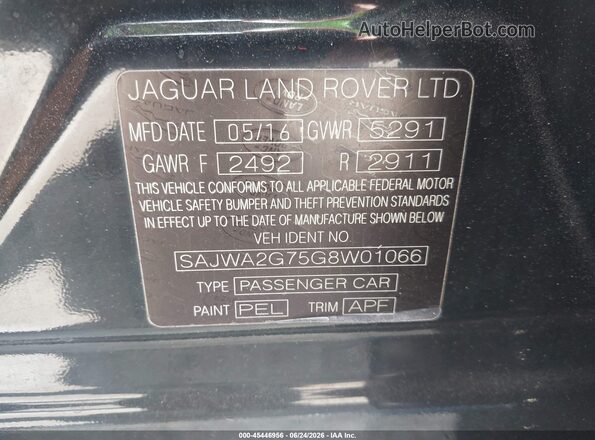 SAJWA2G75G8W01066 2016 JAGUAR XJ Black Vista del compartimento del motor
