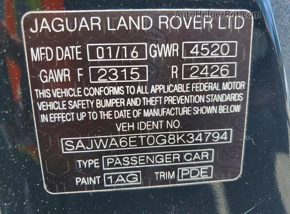 SAJWA6ET0G8K34794 2016 JAGUAR F-TYPE Black 