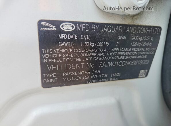 SAJWJ1CD5K8W18089 2019 JAGUAR XJ White ძრავის განყოფილების ხედი