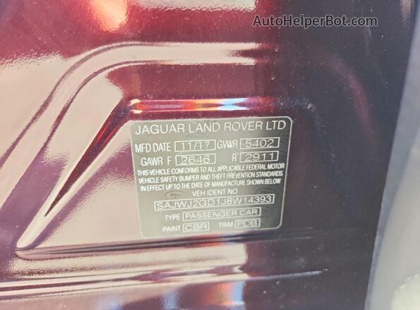 SAJWJ2GD1J8W14393 2018 JAGUAR XJL Бордовый Вид подкапотного пространства