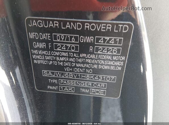 SAJWJ6BV1H8K43107 2017 JAGUAR F-TYPE Black Widok komory silnika