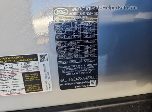 SAL1L9E42SA423583 2025 LAND ROVER RANGE Gray VIN կոդի պիտակի տեսք